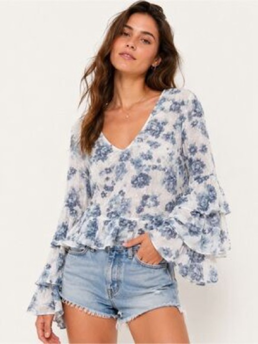 American Eagle Peplum Cropped Floral Blouse